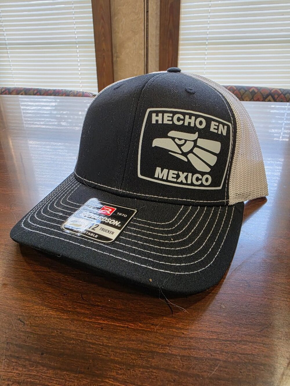 Richardson Black/White Adjustable Mesh Back Trucker Hat "Hecho En Mexico"